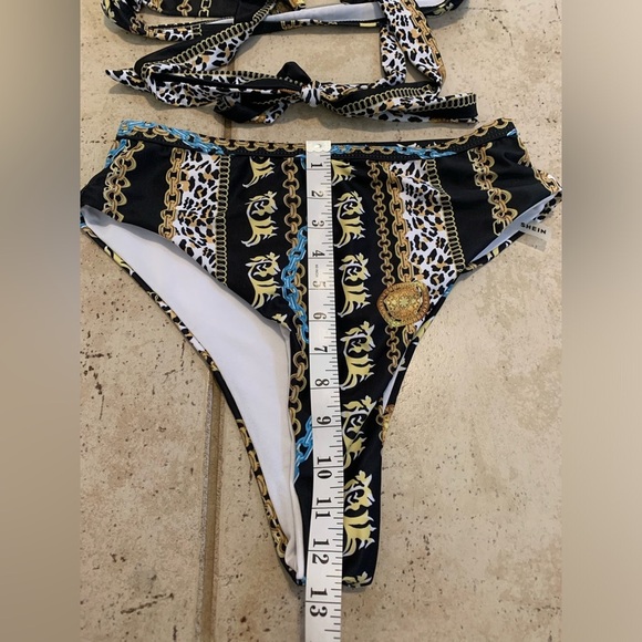 💛 Shein Gold Chain and Leopard Print High-Waisted Bikini Set - Size Medium - Picture 9 of 9